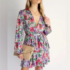 Dance & Marvel Floral Long Sleeve Dress - Pink and Purple